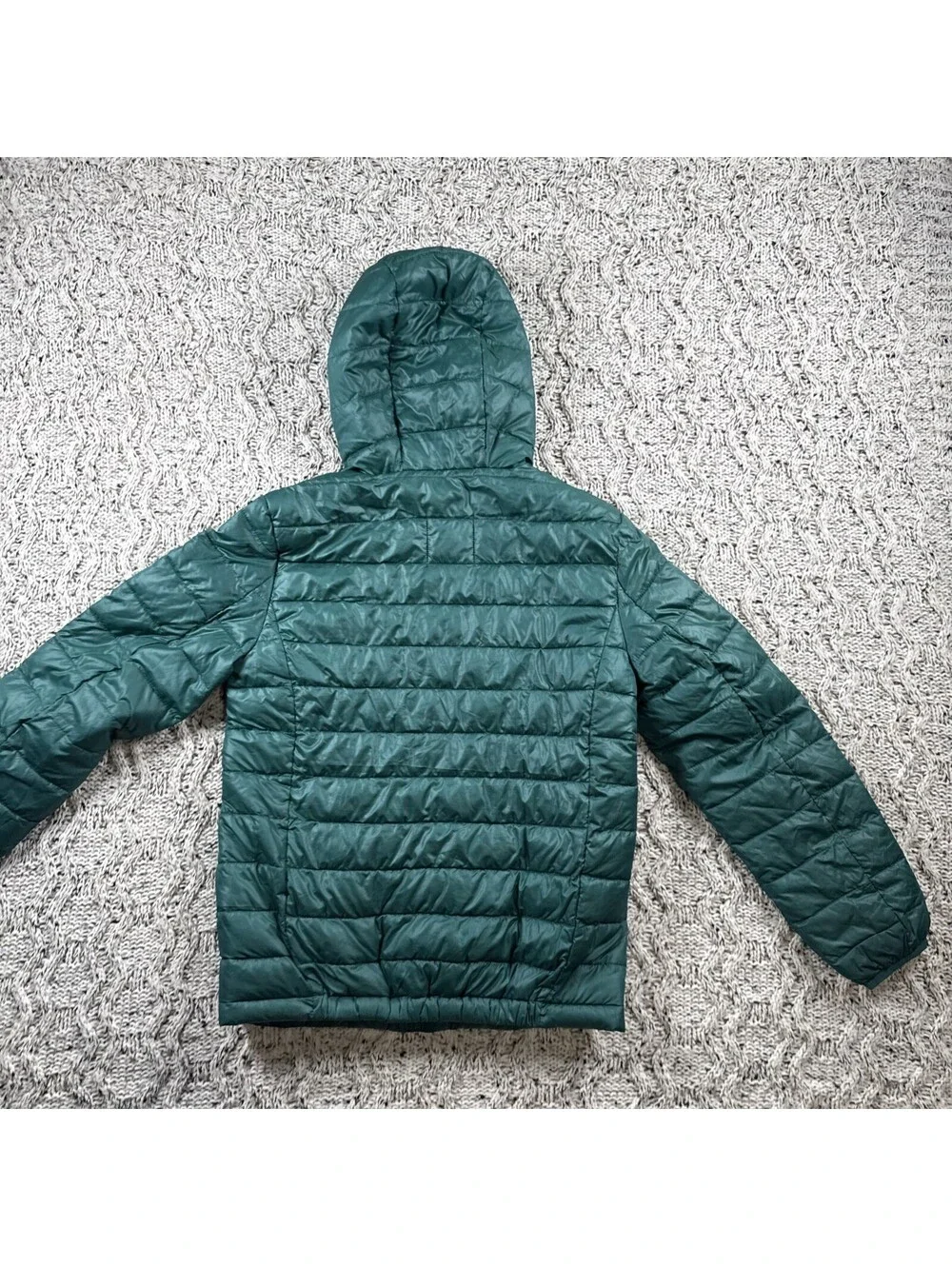 Primary Kids Puffer Jacket Size 12 Green Hooded Lightweight Insulated Coat Youth